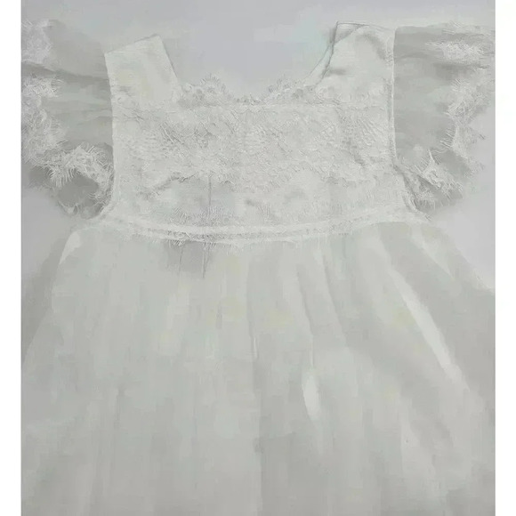 Trish Scully Girl's Size 14 White Tulle Midi Flower Girl Bridesmaids Gown - Picture 6 of 8